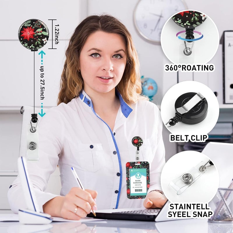 Hinsly ID Badge Holder with Lanyard Christmas Decoration, Retractable Badge Holders Reels with Lanyards Adjustable, for Women Kids Teacher Nurses Doctor Student - Image 2
